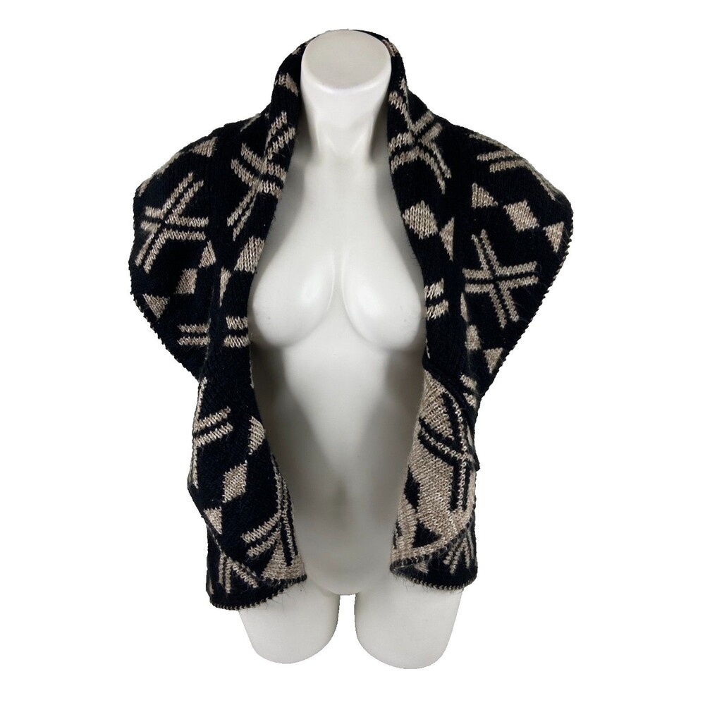 John Paul Richard Women Petite Large Lion Shrug Sweater Tribal Black Tan